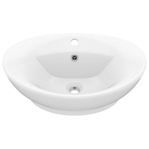 Luxus-Waschbecken Überlauf Oval Matt-Weiß 58,5x39 cm Keramik