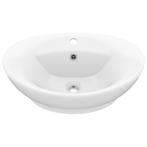 Luxus-Waschbecken Überlauf Oval Matt-Weiß 58,5x39 cm Keramik