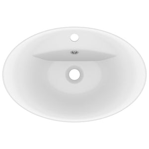 Luxus-Waschbecken Überlauf Oval Matt-Weiß 58,5x39 cm Keramik