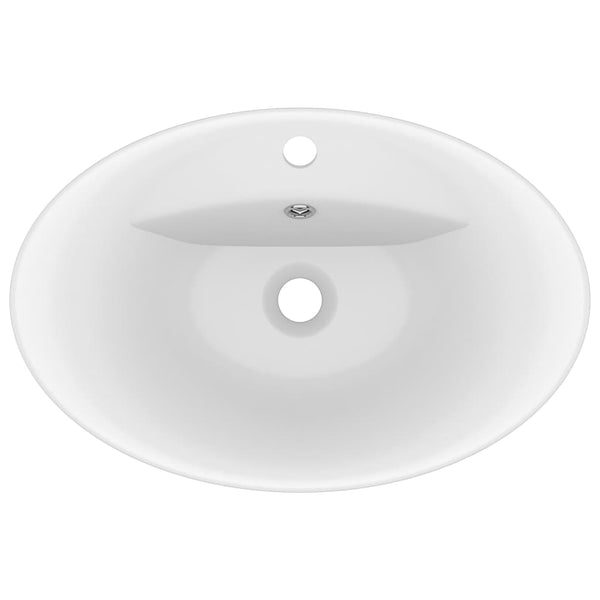 Luxus-Waschbecken Überlauf Oval Matt-Weiß 58,5x39 cm Keramik