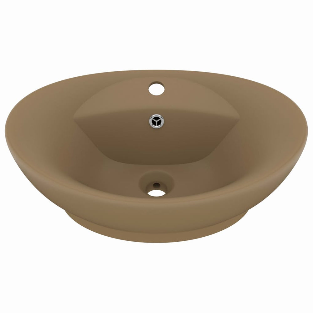 Luxus-Waschbecken Überlauf Oval Matt Creme 58,5x39cm Keramik