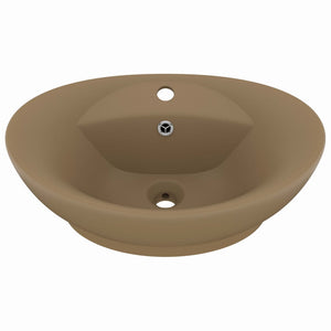 Luxus-Waschbecken Überlauf Oval Matt Creme 58,5x39cm Keramik