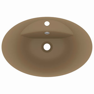 Luxus-Waschbecken Überlauf Oval Matt Creme 58,5x39cm Keramik