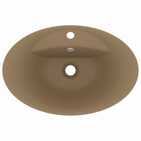 Luxus-Waschbecken Überlauf Oval Matt Creme 58,5x39cm Keramik