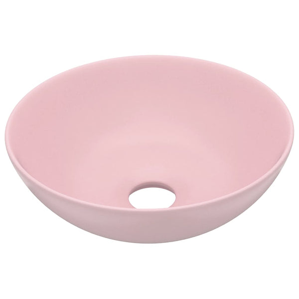 vidaXL Ceramic Sink Matt Pink Round