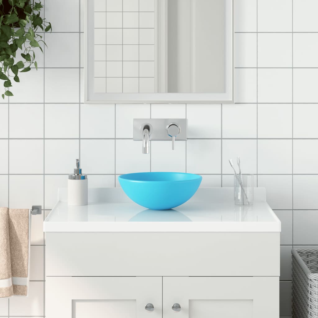 vidaXL Ceramic Wash Basin Light Green Round