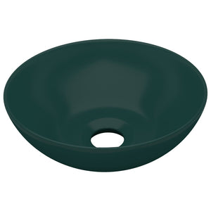 vidaXL Ceramic Wash Basin Dark Green Round
