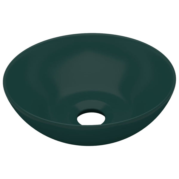 vidaXL Ceramic Wash Basin Dark Green Round