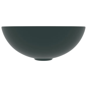 vidaXL Ceramic Wash Basin Dark Green Round