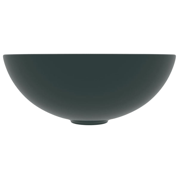 vidaXL Ceramic Wash Basin Dark Green Round