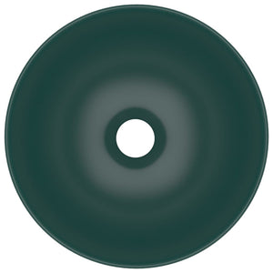 vidaXL Ceramic Wash Basin Dark Green Round