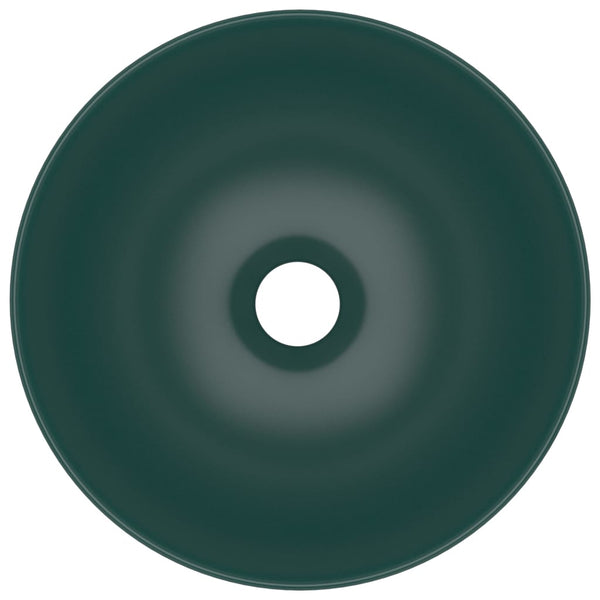 vidaXL Ceramic Wash Basin Dark Green Round
