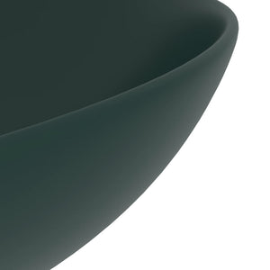 vidaXL Ceramic Wash Basin Dark Green Round