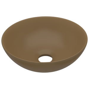 vidaXL Ceramic Sink Matt Cream Round