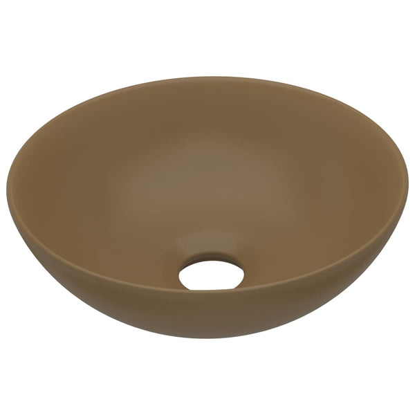 vidaXL Ceramic Sink Matt Cream Round