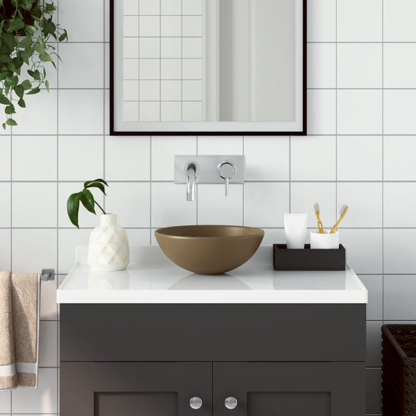 vidaXL Ceramic Sink Matt Cream Round