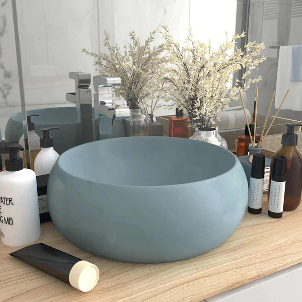 Luxuriöses Waschbecken Rund Matt Hellblau 40x15 cm Keramik