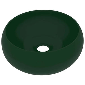 Luxuriöses Waschbecken Rund Matt Dunkelgrün 40x15 cm Keramik