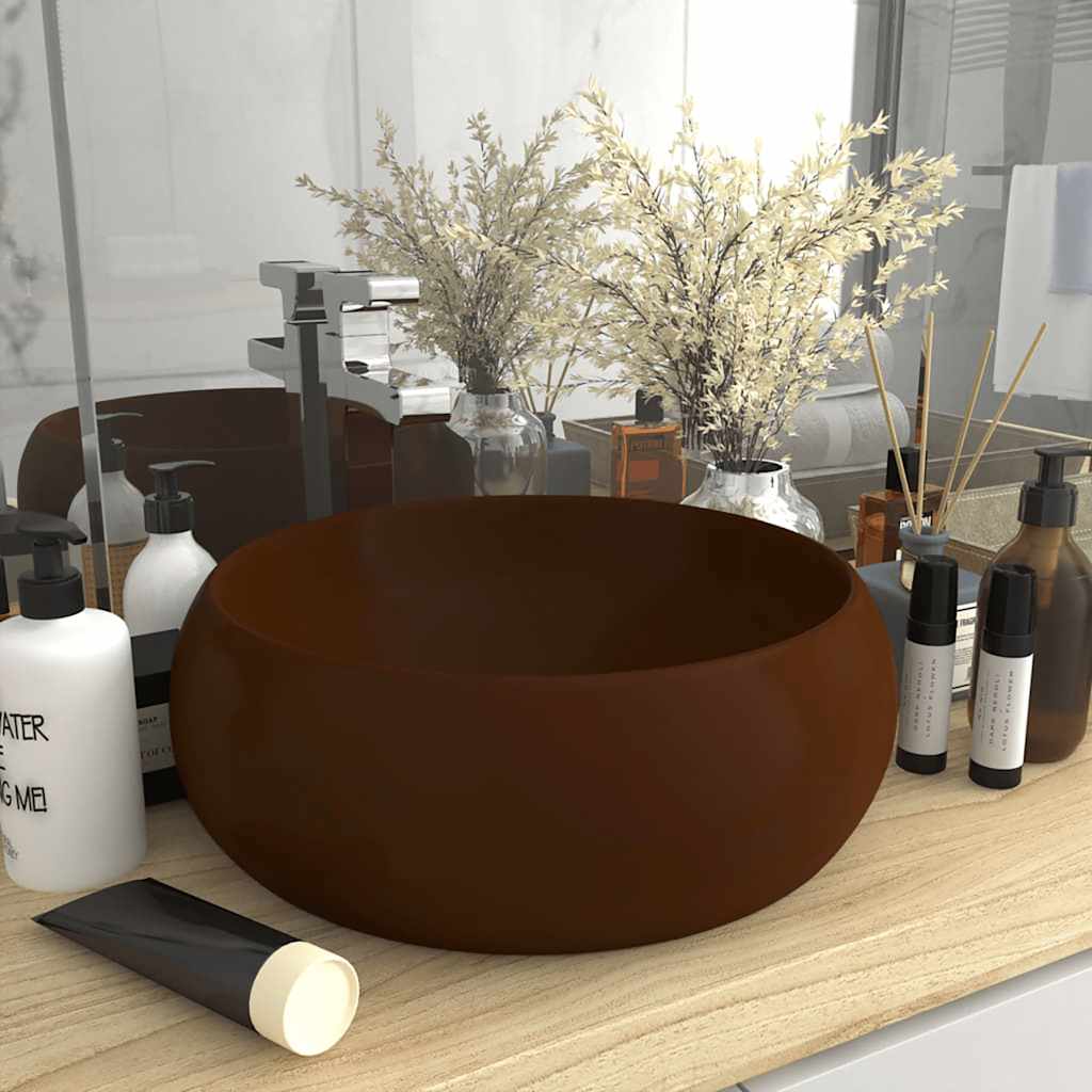 Luxuriöses Waschbecken Rund Matt Dunkelbraun 40x15 cm Keramik