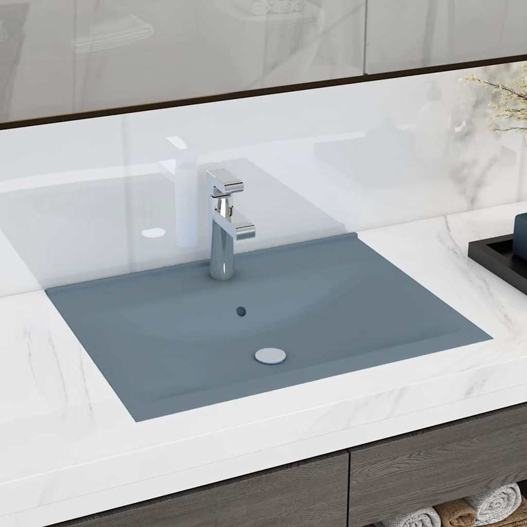 Luxus-Waschbecken mit Hahnloch Matt-Hellblau 60x46 cm Keramik