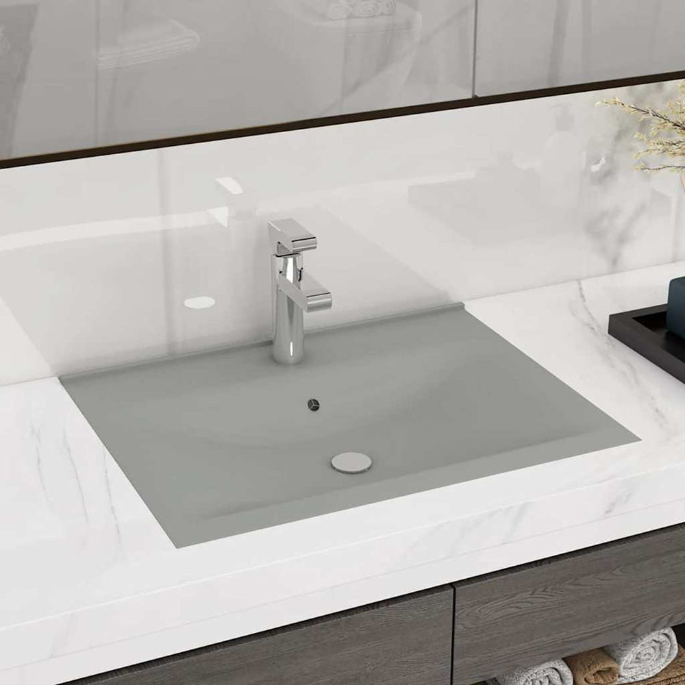 Luxus-Waschbecken mit Hahnloch Matt-Hellgrau 60x46 cm Keramik
