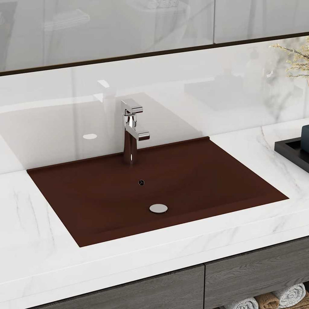 Luxus-Waschbecken mit Hahnloch Matt-Dunkelbraun 60x46cm Keramik