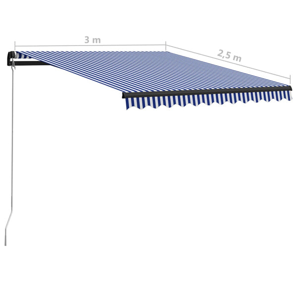 Einziehbare Markise Handbetrieben 300 x 250 cm Blau und Weiß
