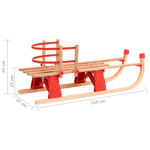 Klappschlitten aus Holz mit Rückenlehne 119cm