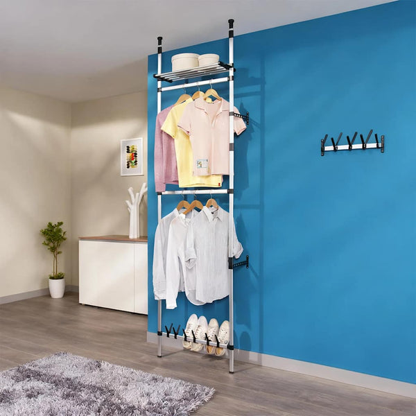 vidaXL Portant télescopique avec tringles et étagère aluminium