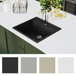 Küchenspüle mit Überlauf Schwarz Granit