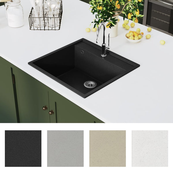 Küchenspüle mit Überlauf Schwarz Granit