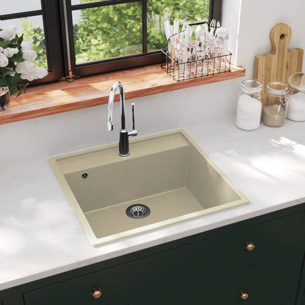 Küchenspüle mit Überlauf Beige Granit