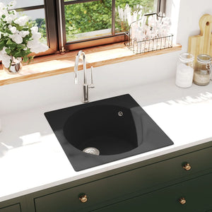 Küchenspüle mit Überlauf Schwarz Granit