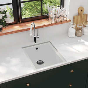 vidaXL Évier de cuisine avec trop-plein blanc granit