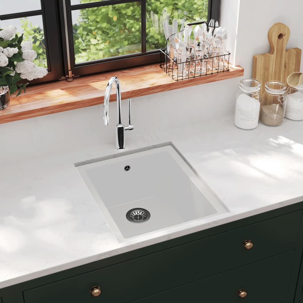 vidaXL Évier de cuisine avec trop-plein blanc granit