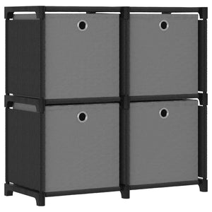 Schwarzes Würfelregal mit 4 Stoffboxen