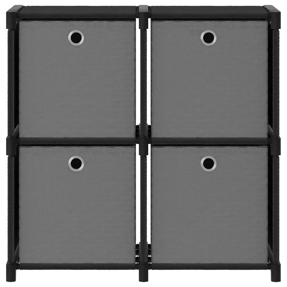Schwarzes Würfelregal mit 4 Stoffboxen