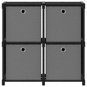 Schwarzes Würfelregal mit 4 Stoffboxen