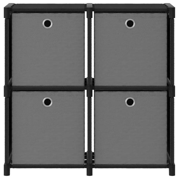 Schwarzes Würfelregal mit 4 Stoffboxen