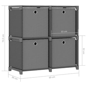 vidaXL Étagère à casiers avec 4 boîtes Tissu Gris 69x30x72,5 cm