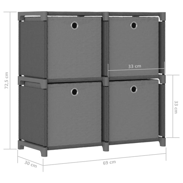 vidaXL Étagère à casiers avec 4 boîtes Tissu Gris 69x30x72,5 cm