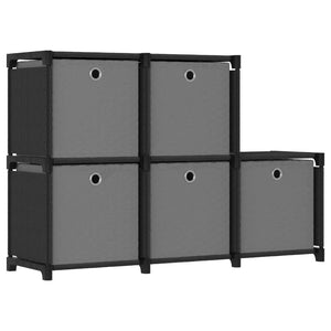 Würfelregal mit 5 Stoffboxen, Schwarz