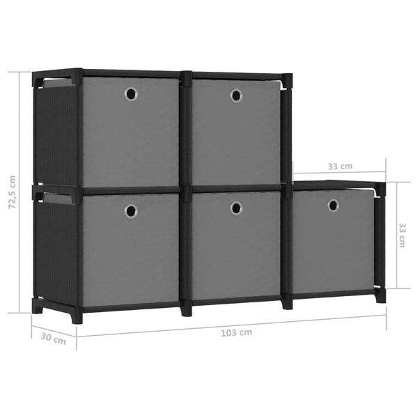 Würfelregal mit 5 Stoffboxen, Schwarz