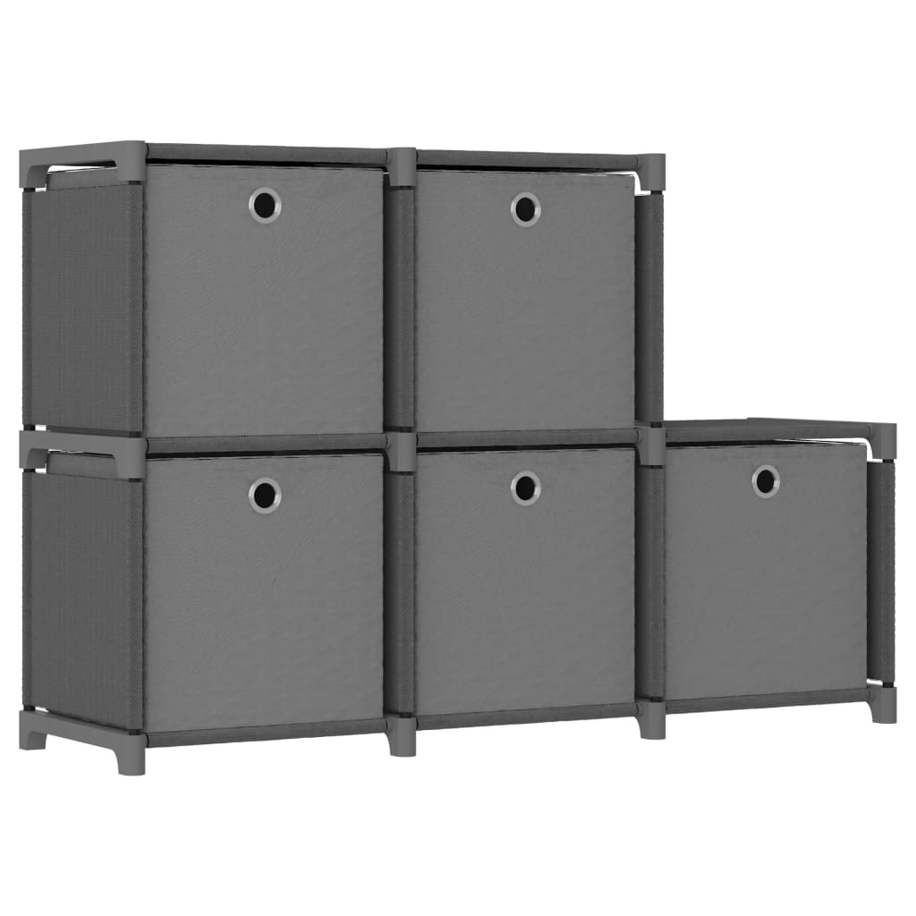Würfelregal mit 5 Stoffboxen Grau