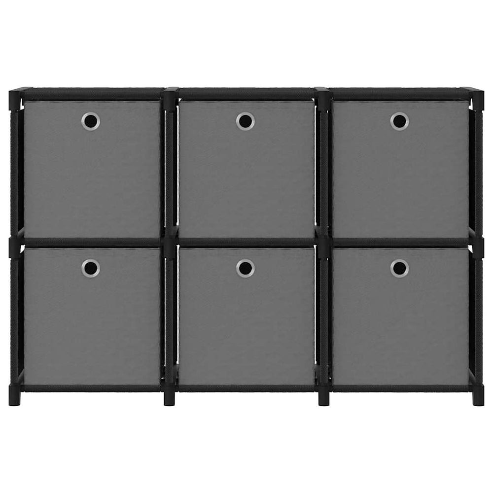 Schwarzes Würfelregal mit 6 Stoffboxen