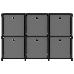 Schwarzes Würfelregal mit 6 Stoffboxen