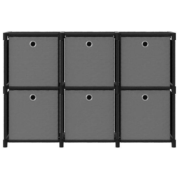 Schwarzes Würfelregal mit 6 Stoffboxen