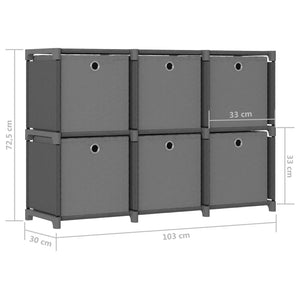 Graues Würfelregal mit 6 Stoffboxen