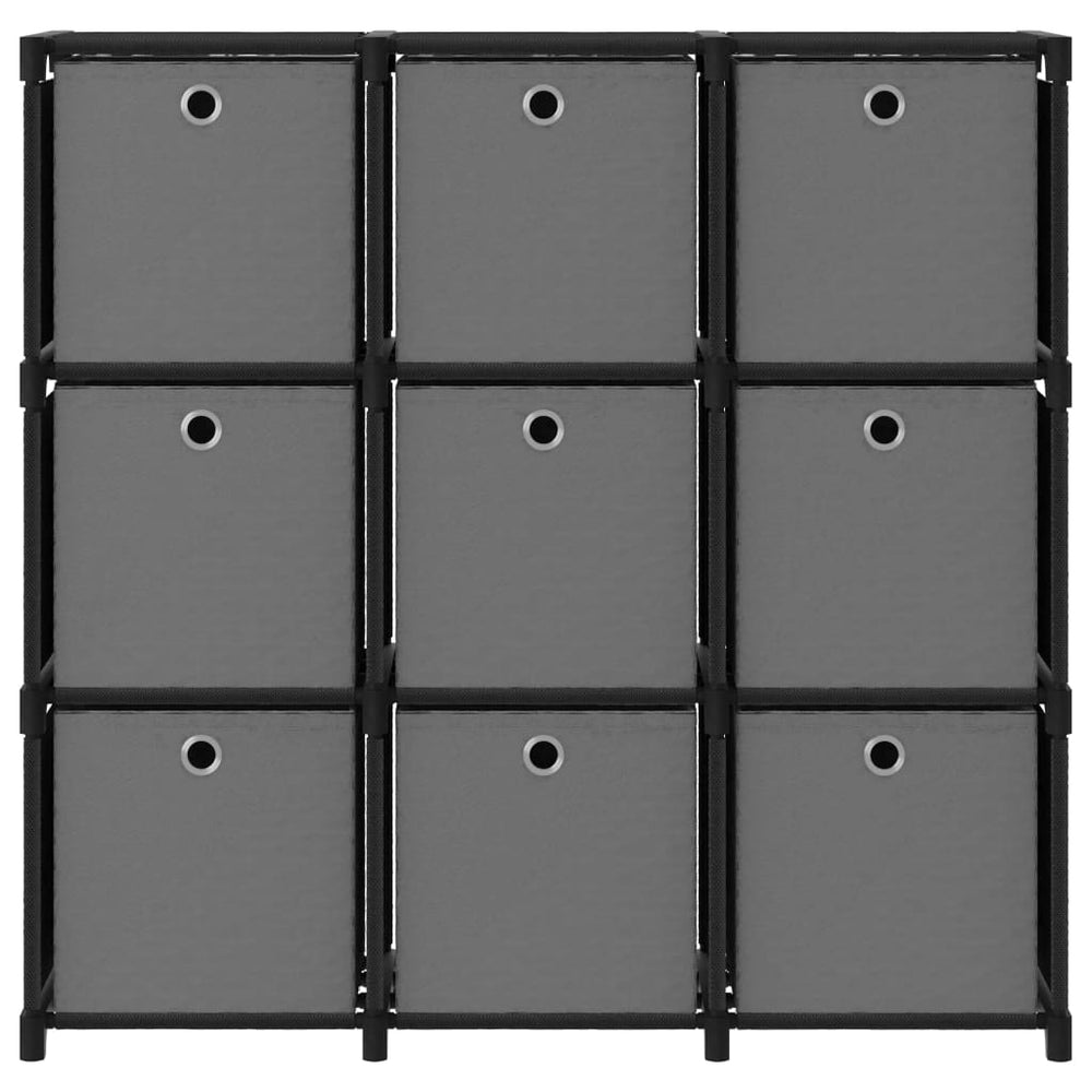 Schwarzes Würfelregal mit 9 Stoffboxen