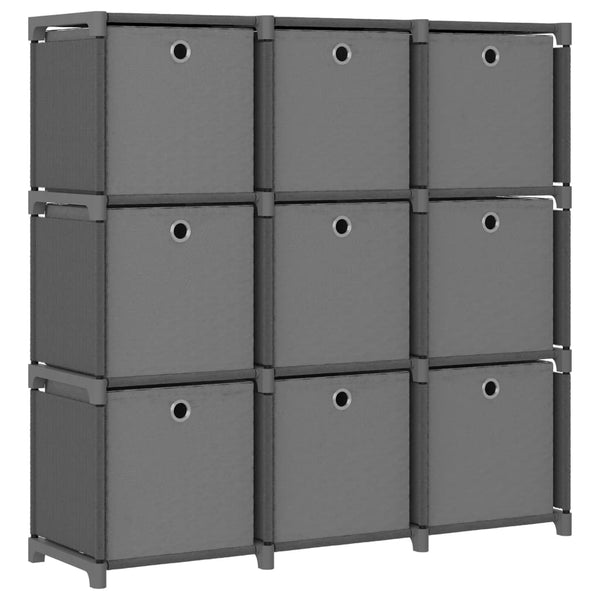 Graues Würfelregal mit 9 Stoffboxen